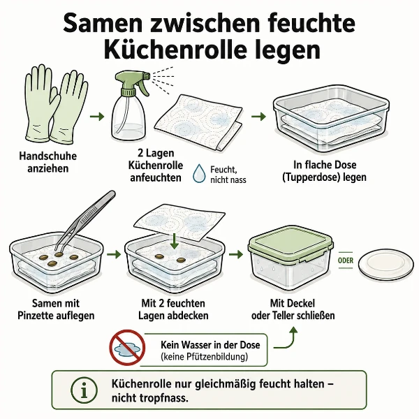 Samen zwischen feuchte Küchenrolle legen